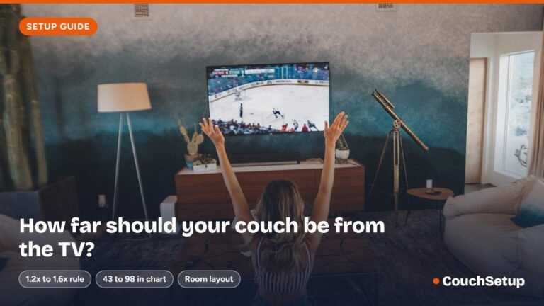 How far should couch be from TV: a viewer on a sofa watching a wall TV