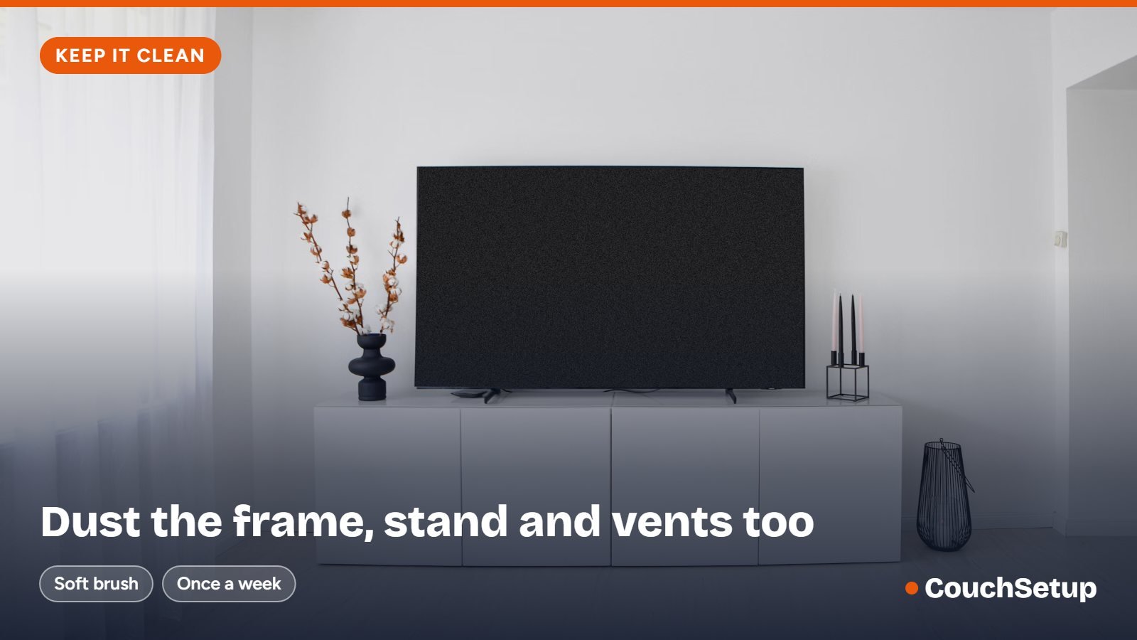 How to clean a TV screen, stand and vents in a living room
