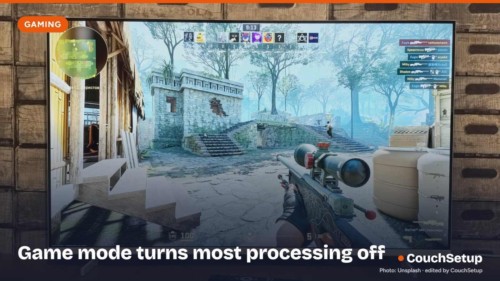 A game controller in front of a TV